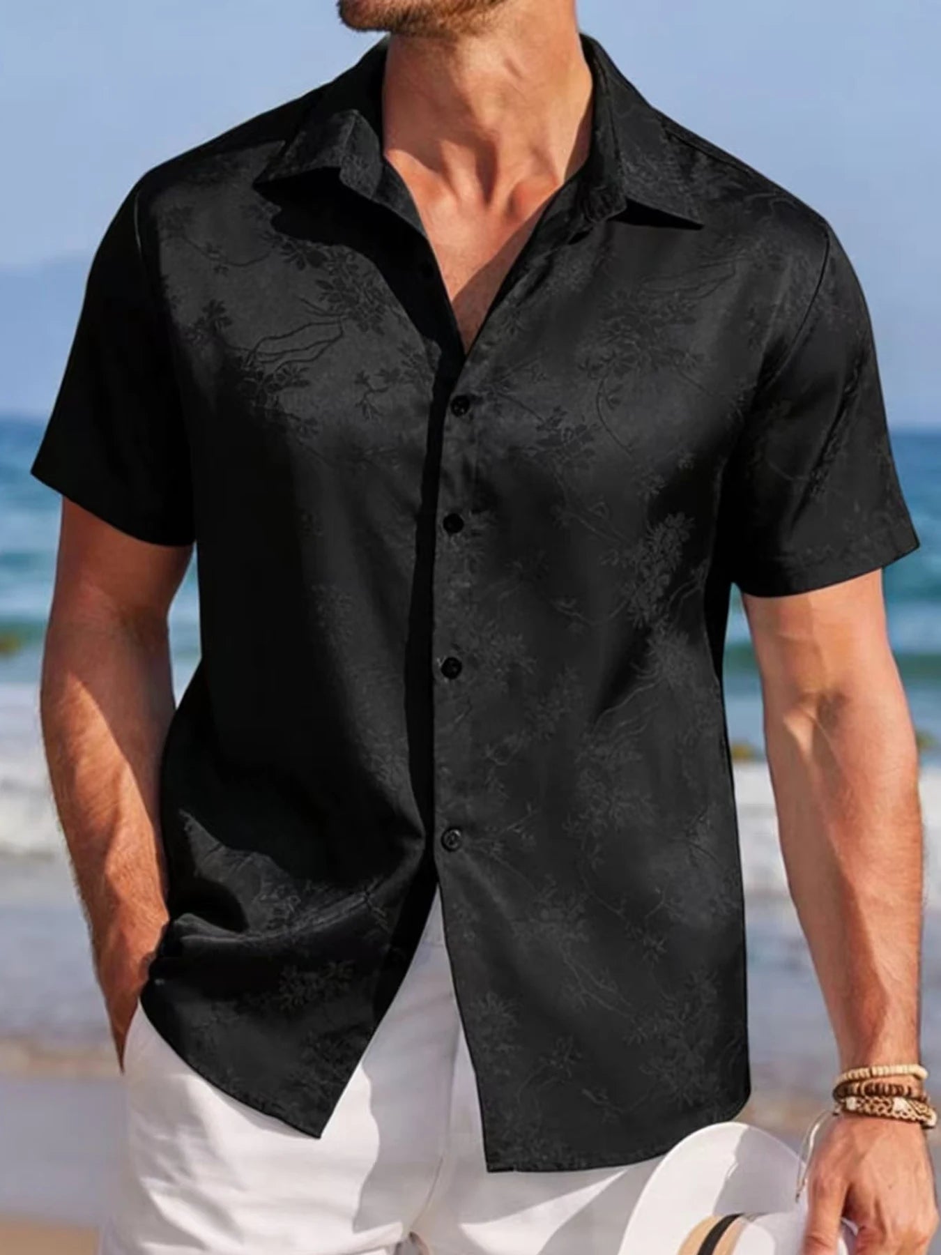 Men's Embroidered Shirt Short Sleeve Shirt Casual Summer Beach Button Down Shirts