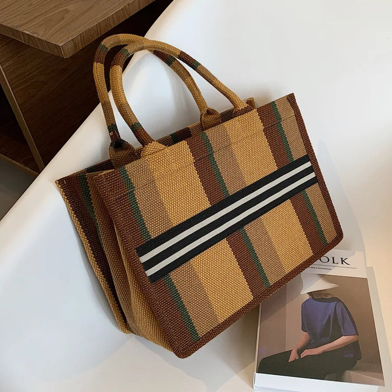 Woman Bag Women Handbag Canvas Shoulder Bag Big Tote Handbag for Woman Color Matching Weave Handbag Bolso Paja HOT