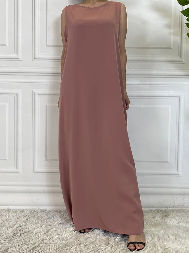 New Sleeveless Lining Dress Long Muslim Woman Abaya Moroccan Caftan Evening Modest Robe Arabic Kaftan Many Color Islamic Product