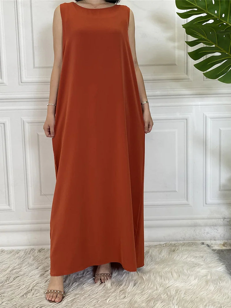 New Sleeveless Lining Dress Long Muslim Woman Abaya Moroccan Caftan Evening Modest Robe Arabic Kaftan Many Color Islamic Product