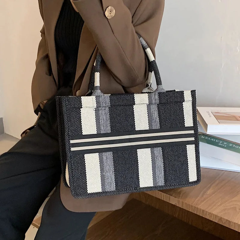 Woman Bag Women Handbag Canvas Shoulder Bag Big Tote Handbag for Woman Color Matching Weave Handbag Bolso Paja HOT