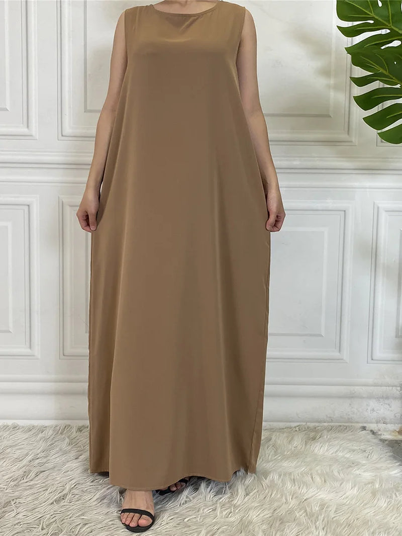 New Sleeveless Lining Dress Long Muslim Woman Abaya Moroccan Caftan Evening Modest Robe Arabic Kaftan Many Color Islamic Product