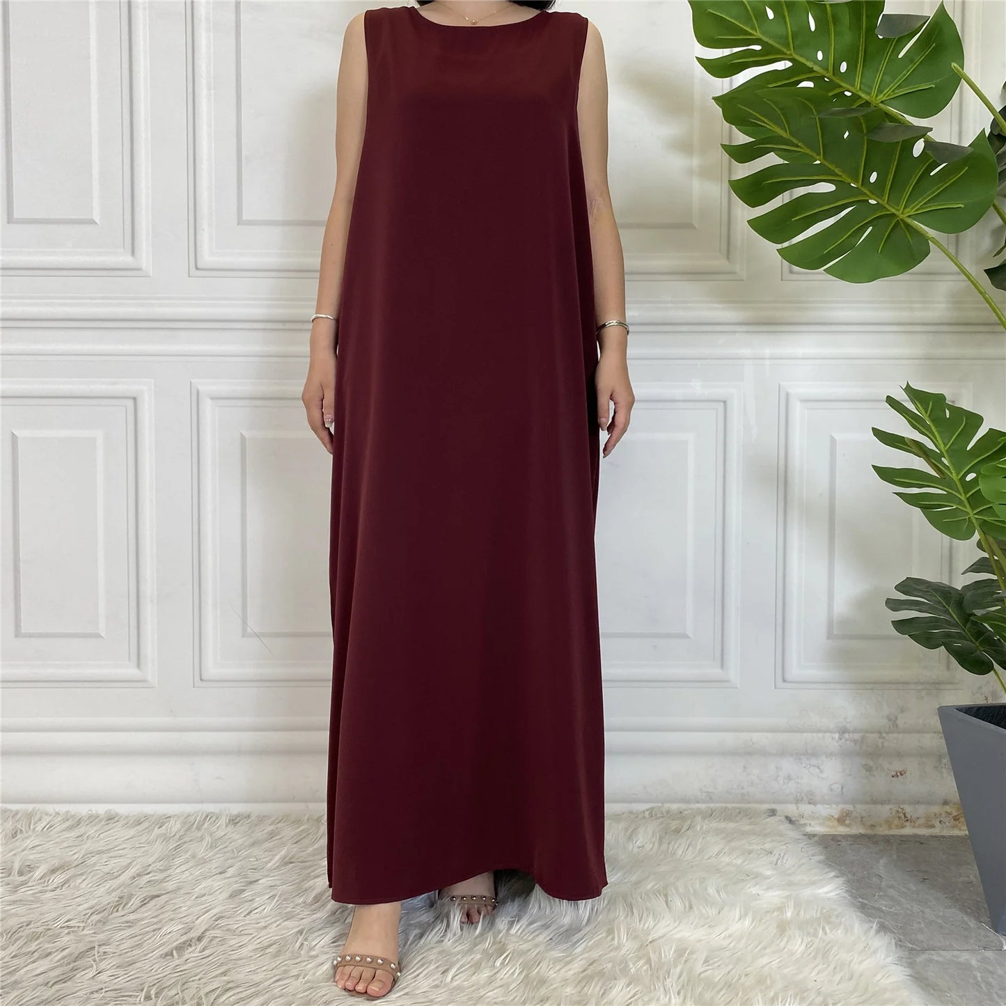 New Sleeveless Lining Dress Long Muslim Woman Abaya Moroccan Caftan Evening Modest Robe Arabic Kaftan Many Color Islamic Product