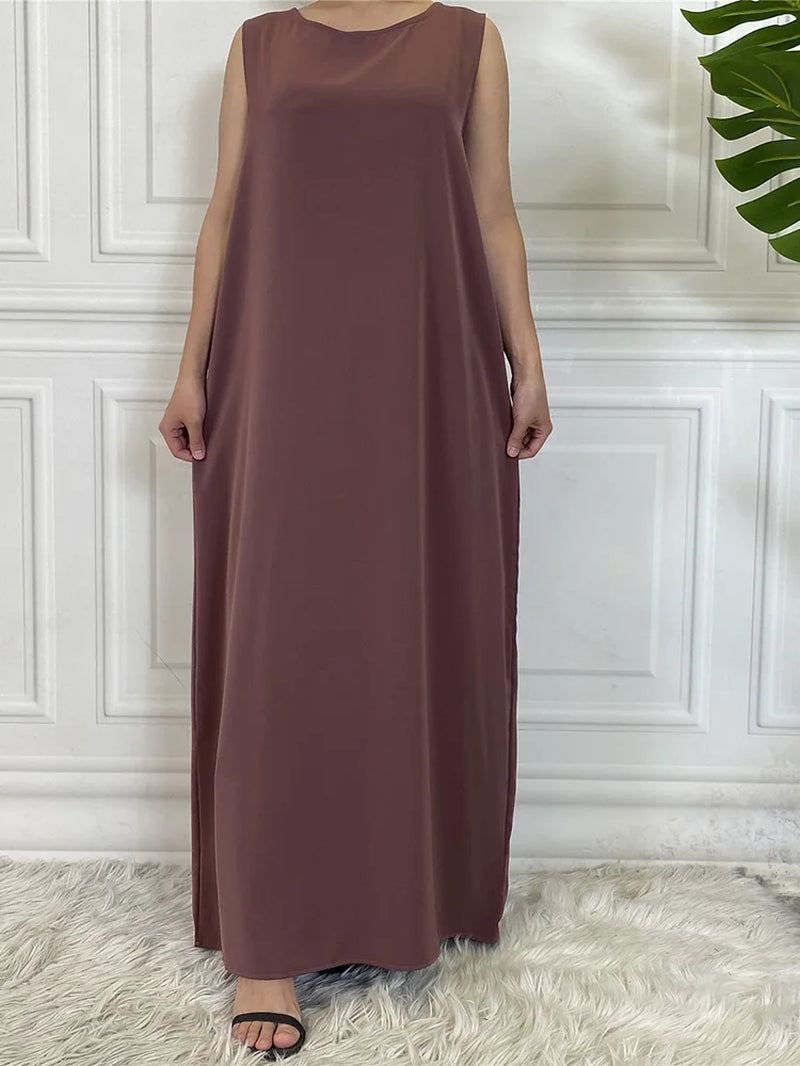 New Sleeveless Lining Dress Long Muslim Woman Abaya Moroccan Caftan Evening Modest Robe Arabic Kaftan Many Color Islamic Product