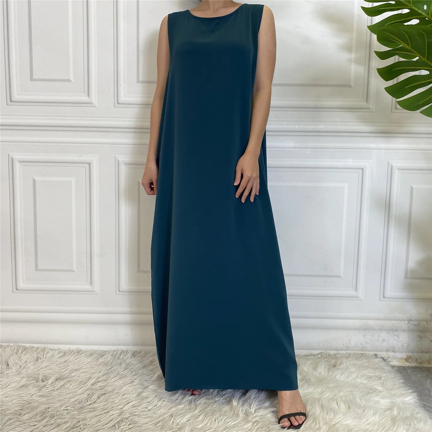 New Sleeveless Lining Dress Long Muslim Woman Abaya Moroccan Caftan Evening Modest Robe Arabic Kaftan Many Color Islamic Product