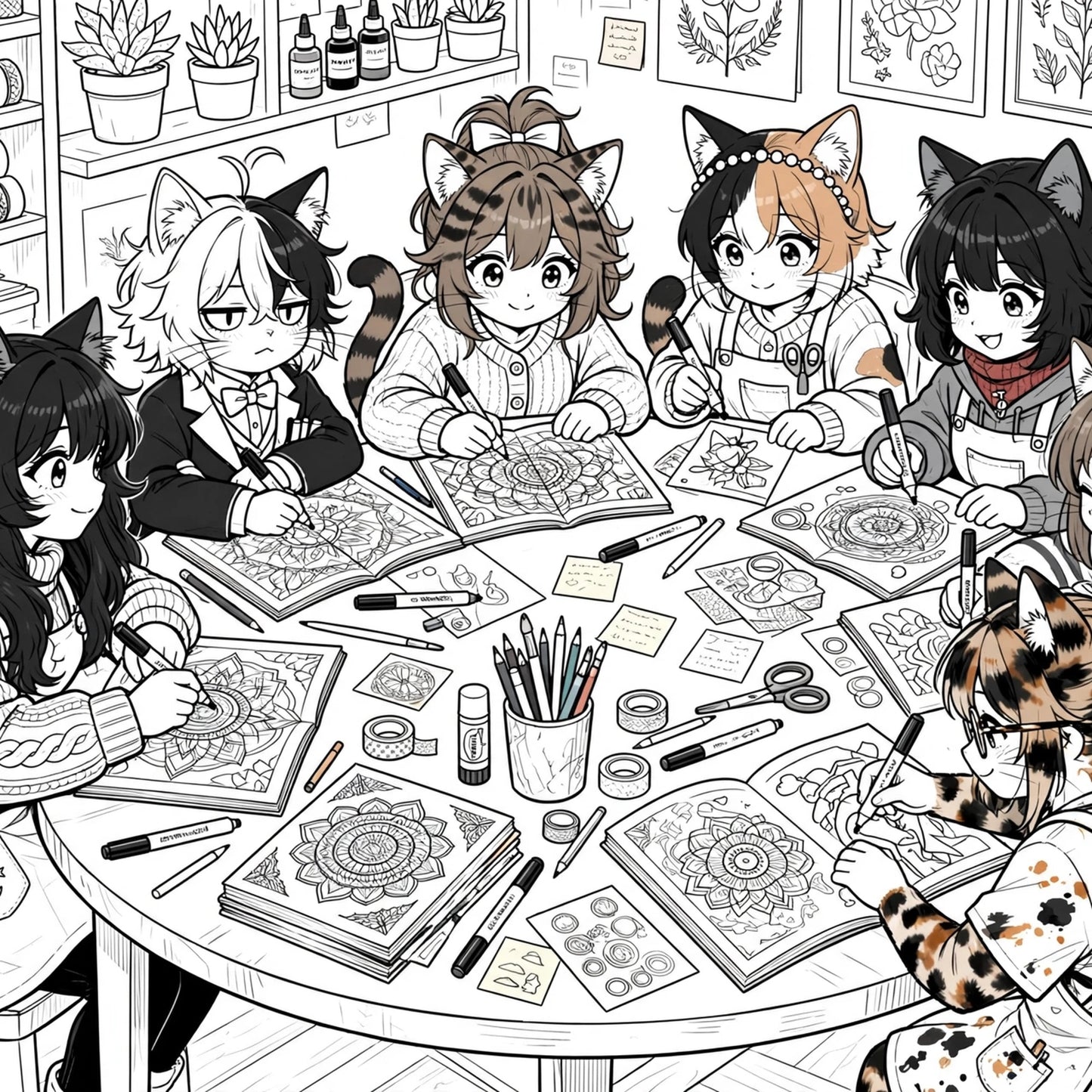 The Neko Collection - My 7 Kitties Coloring Book (Digital) •