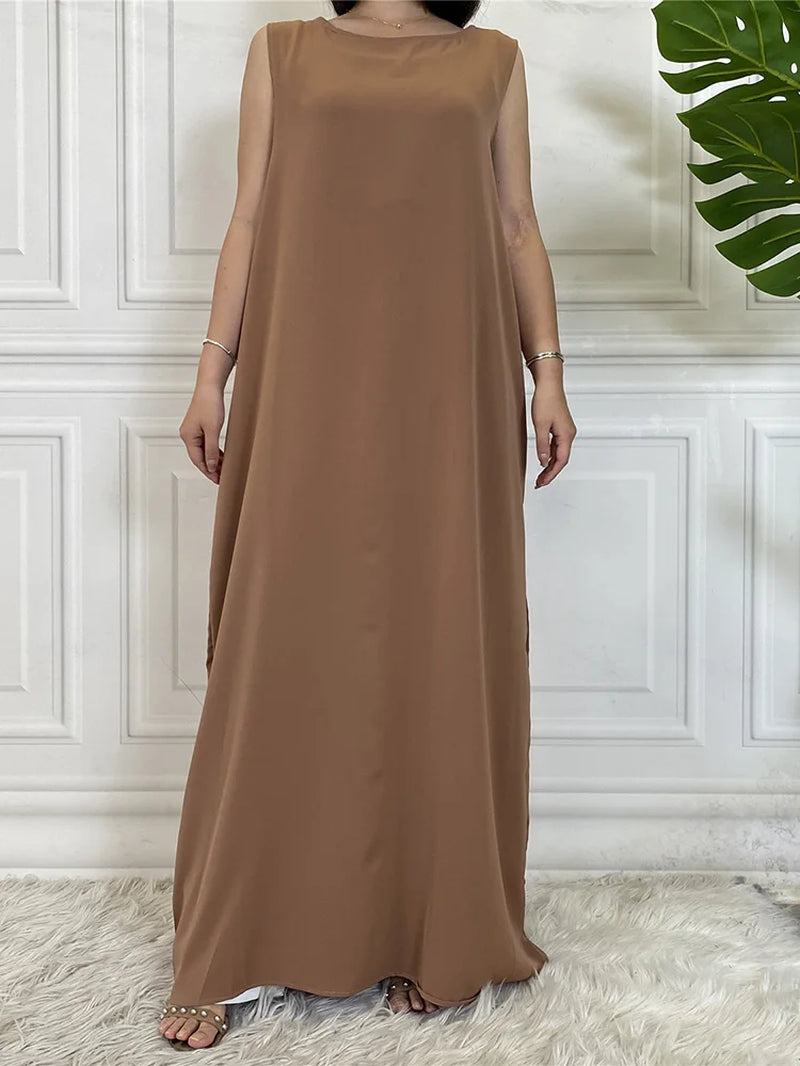 New Sleeveless Lining Dress Long Muslim Woman Abaya Moroccan Caftan Evening Modest Robe Arabic Kaftan Many Color Islamic Product