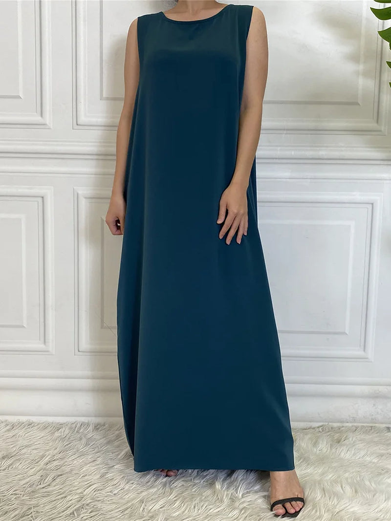 New Sleeveless Lining Dress Long Muslim Woman Abaya Moroccan Caftan Evening Modest Robe Arabic Kaftan Many Color Islamic Product