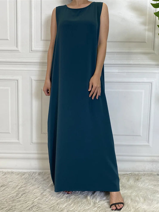 New Sleeveless Lining Dress Long Muslim Woman Abaya Moroccan Caftan Evening Modest Robe Arabic Kaftan Many Color Islamic Product