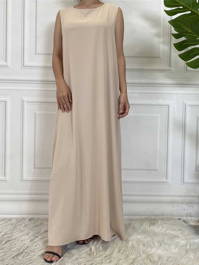New Sleeveless Lining Dress Long Muslim Woman Abaya Moroccan Caftan Evening Modest Robe Arabic Kaftan Many Color Islamic Product