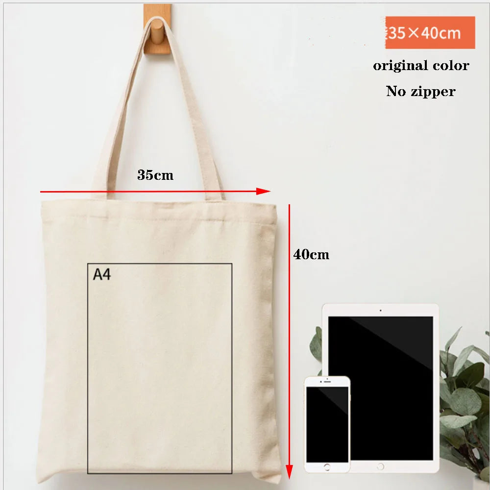 Canvas Cotton Bag Grocery Handbag Foldable Fabric Tote Bag Portable Storage Organizer Shopping Bag for Woman Cloth Organizer Bag