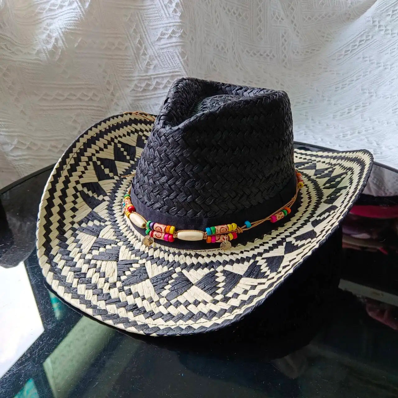 Women's Woven Straw Flat Brim Hat