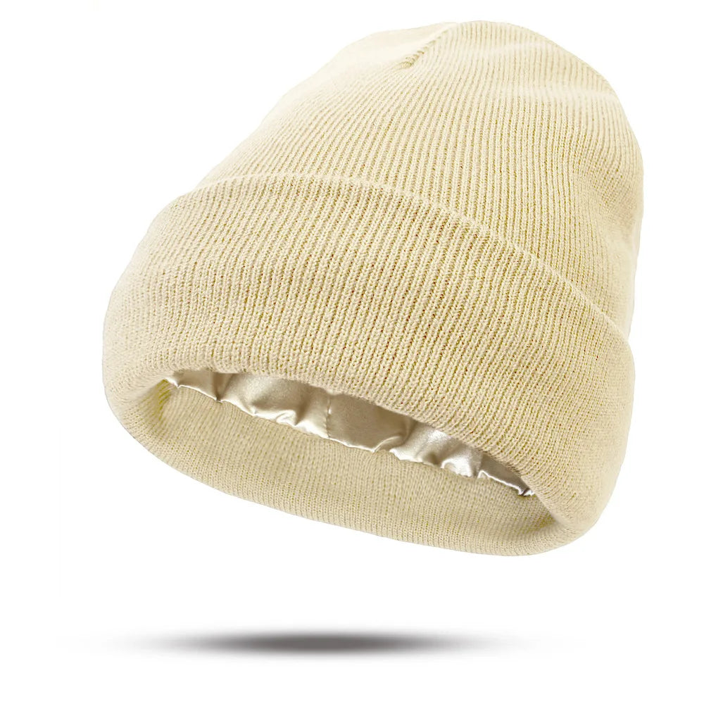 Women's Knitted Satin Wool Hat