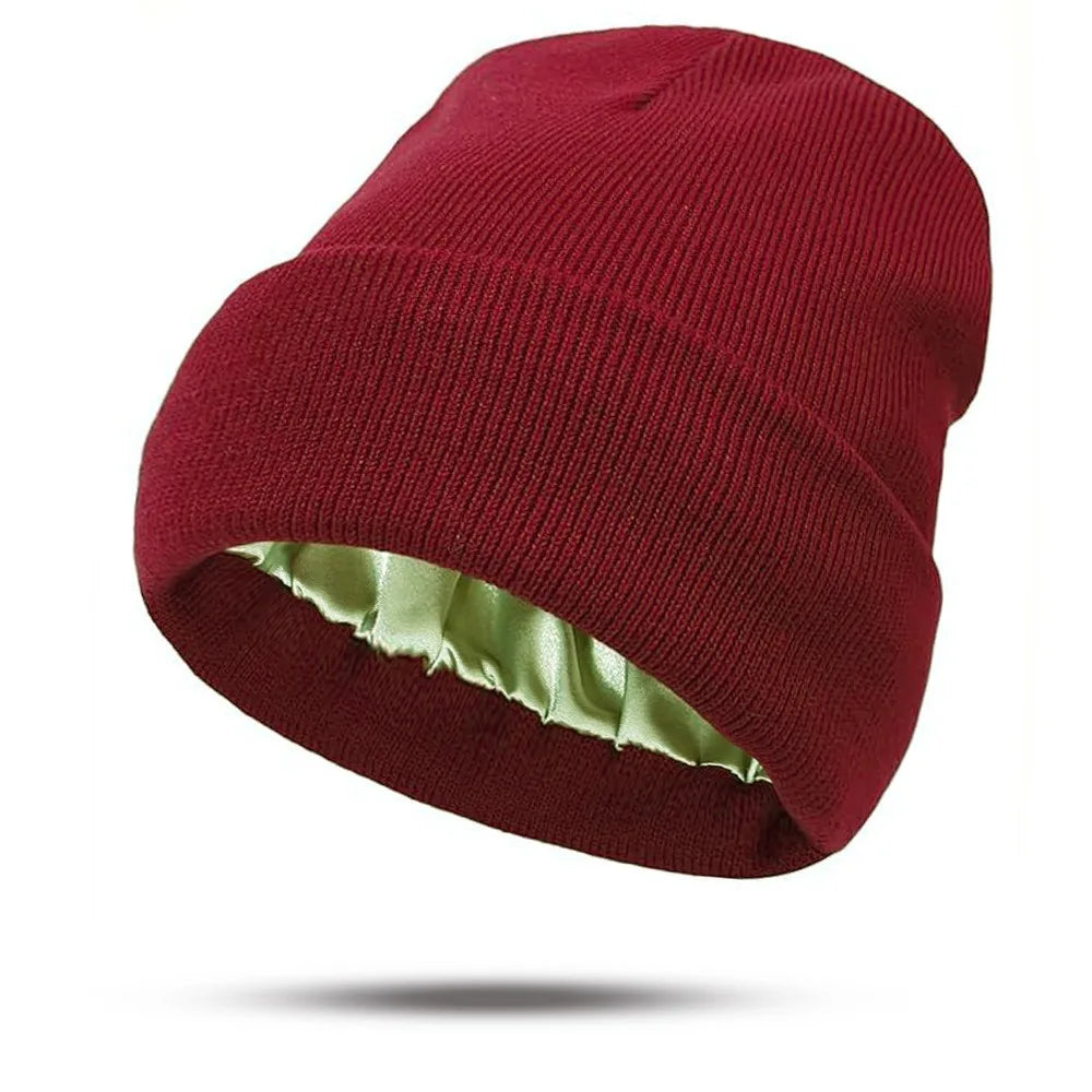 Women's Knitted Satin Wool Hat