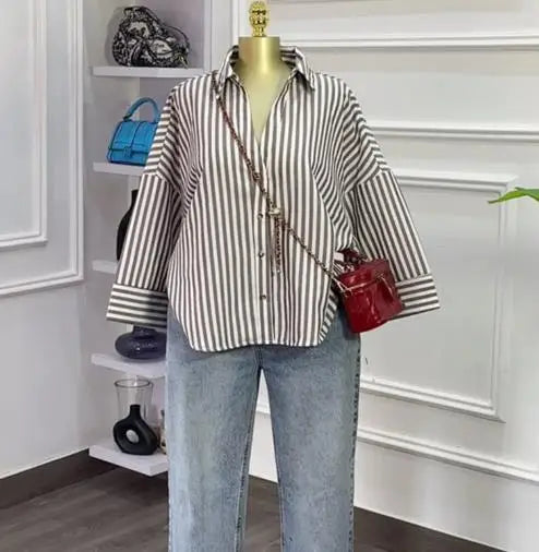 Woman Blouse 2025 Spring Autumn New Fashion Turn-Down Collar Long Sleeve Loose Fit Casual Solid Color Versatile Shirt Top
