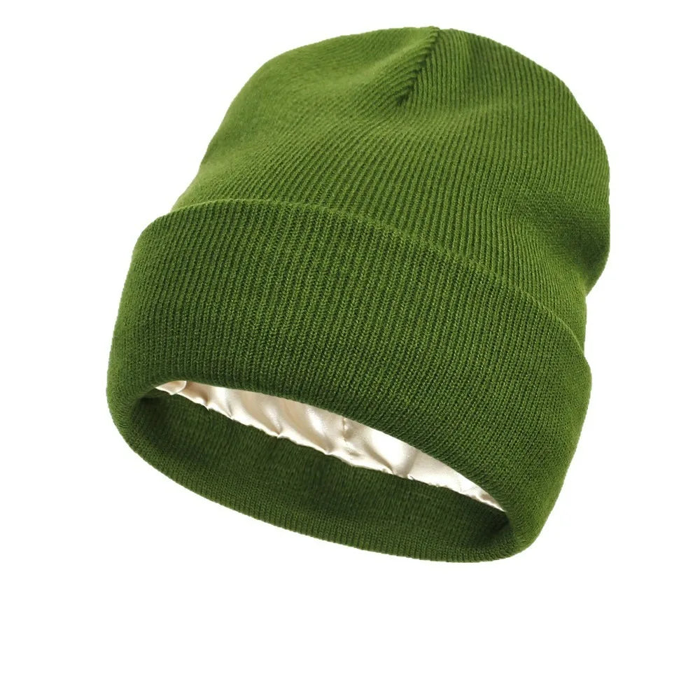 Women's Knitted Satin Wool Hat