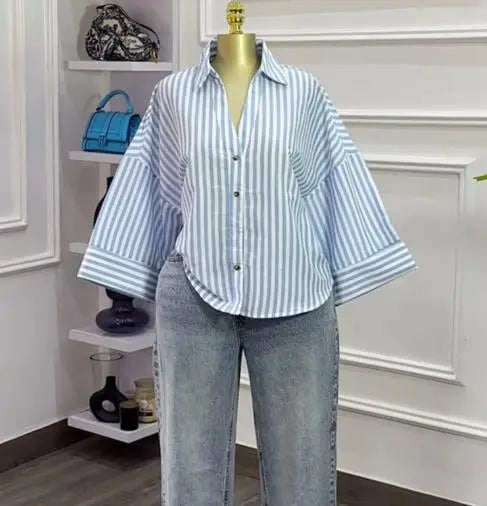 Woman Blouse 2025 Spring Autumn New Fashion Turn-Down Collar Long Sleeve Loose Fit Casual Solid Color Versatile Shirt Top