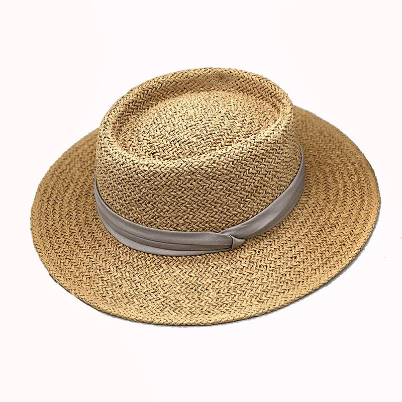 Women's Woven Straw Flat Brim Hat