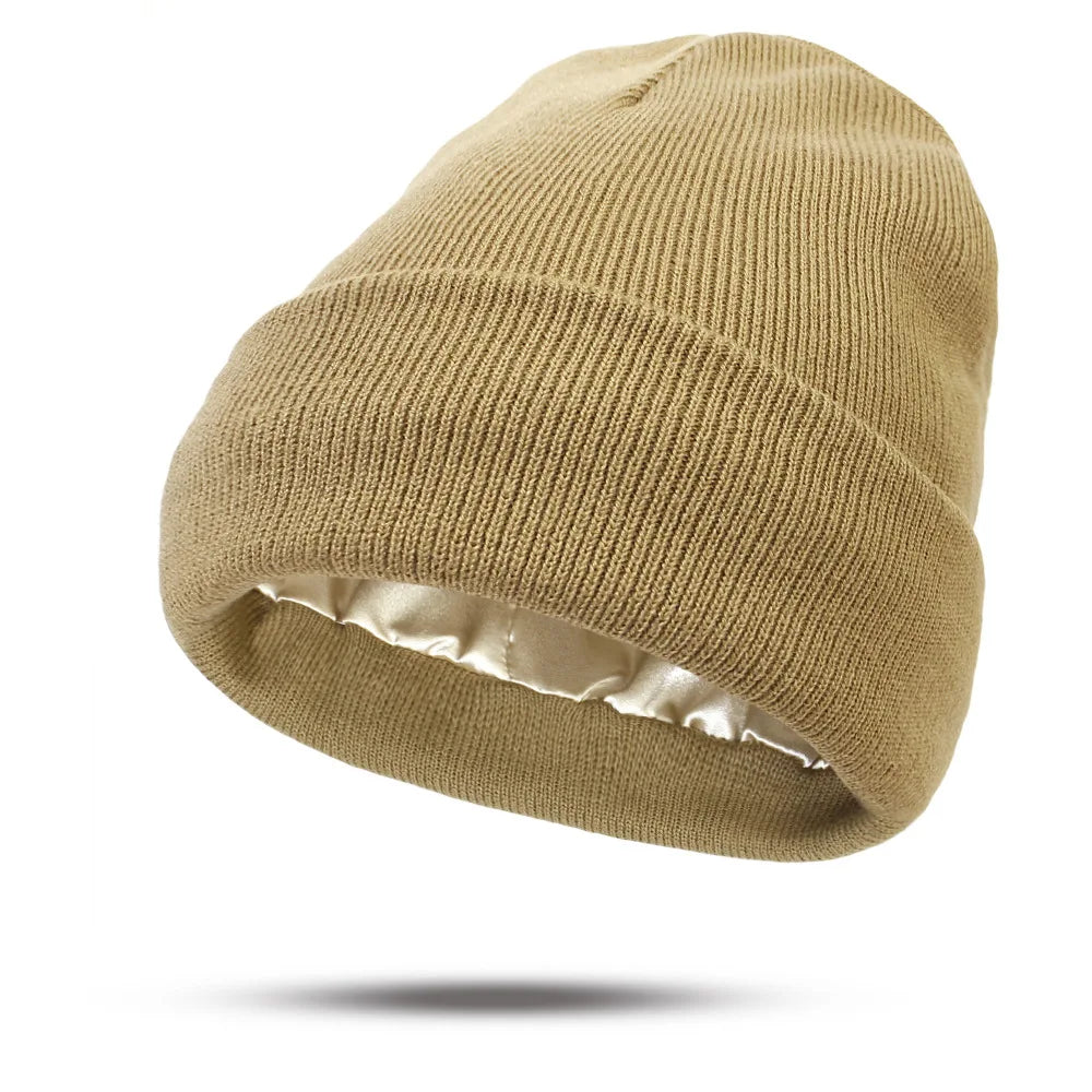 Women's Knitted Satin Wool Hat