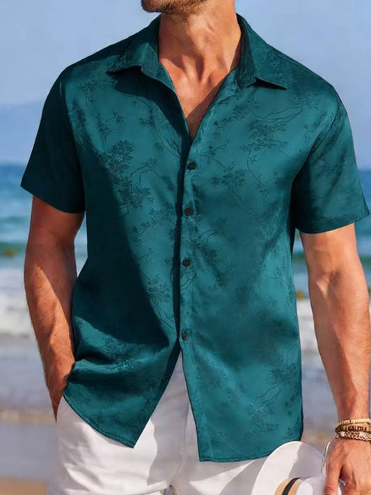Men's Embroidered Shirt  Short Sleeve Shirt Casual Summer Beach Button Down Shirts