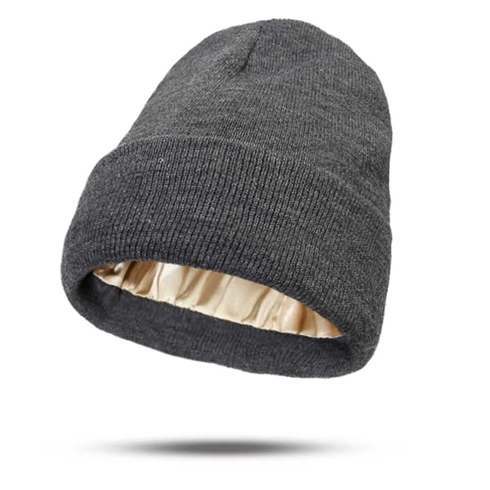 Women's Knitted Satin Wool Hat