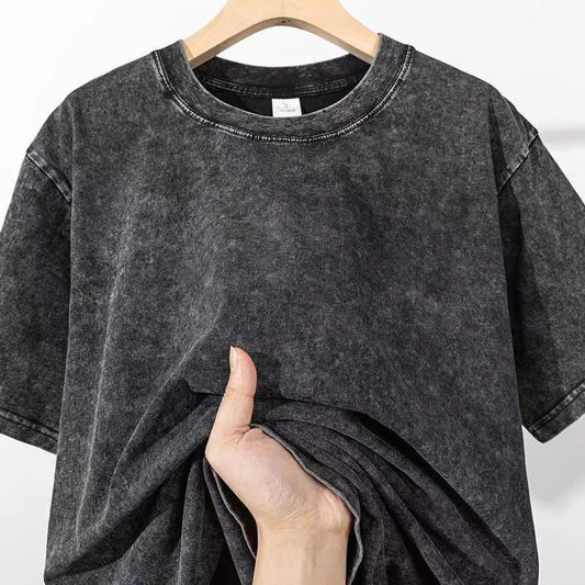Men's Summer T-shirt 230G Heavy Cotton Vintage Washed T-Shirts Oversized Short Sleeve Loose Streetwear Short Sleeve Tops Tee