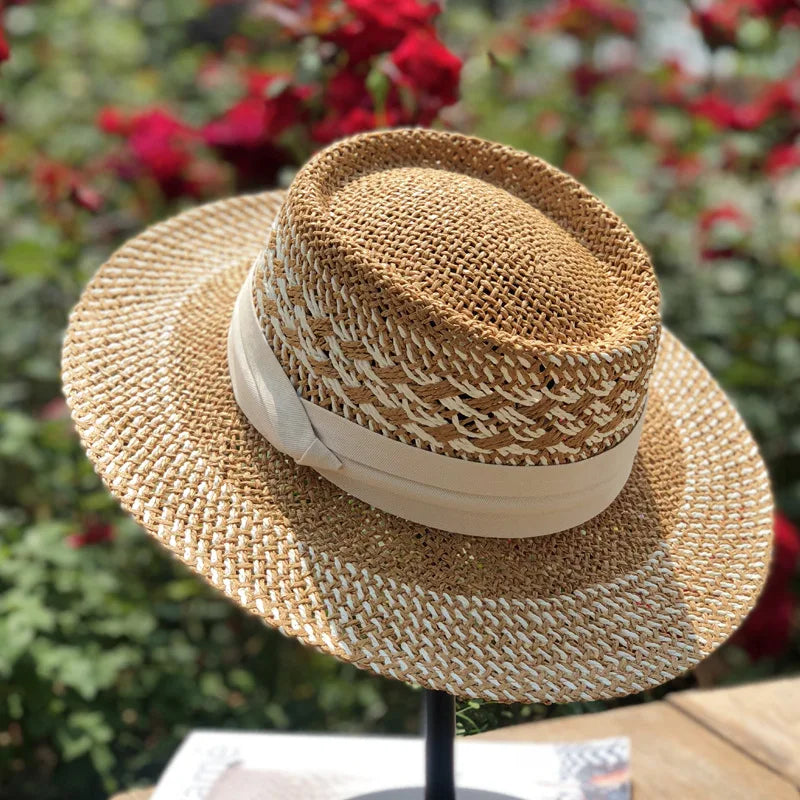 Women's Woven Straw Flat Brim Hat