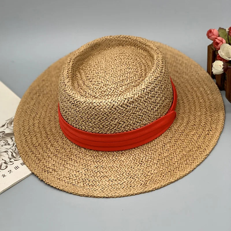 Women's Woven Straw Flat Brim Hat