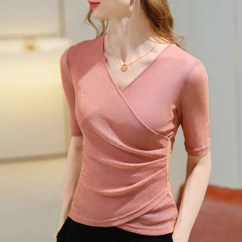 Women's Glitter Elastic Blouse