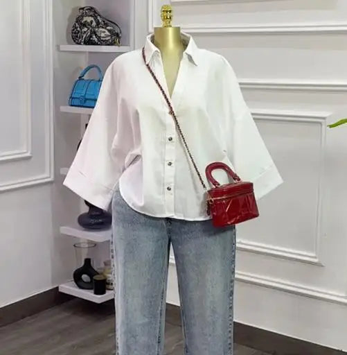 Woman Blouse 2025 Spring Autumn New Fashion Turn-Down Collar Long Sleeve Loose Fit Casual Solid Color Versatile Shirt Top