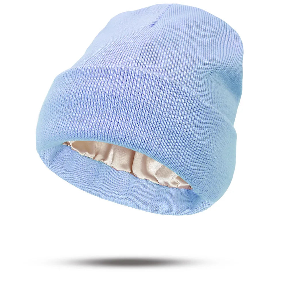 Women's Knitted Satin Wool Hat