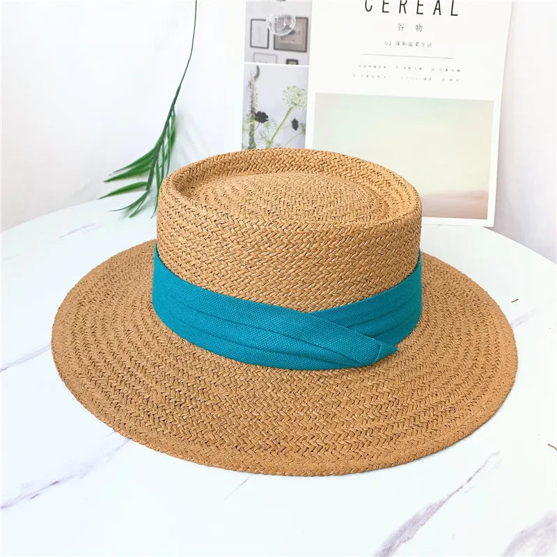 Women's Woven Straw Flat Brim Hat