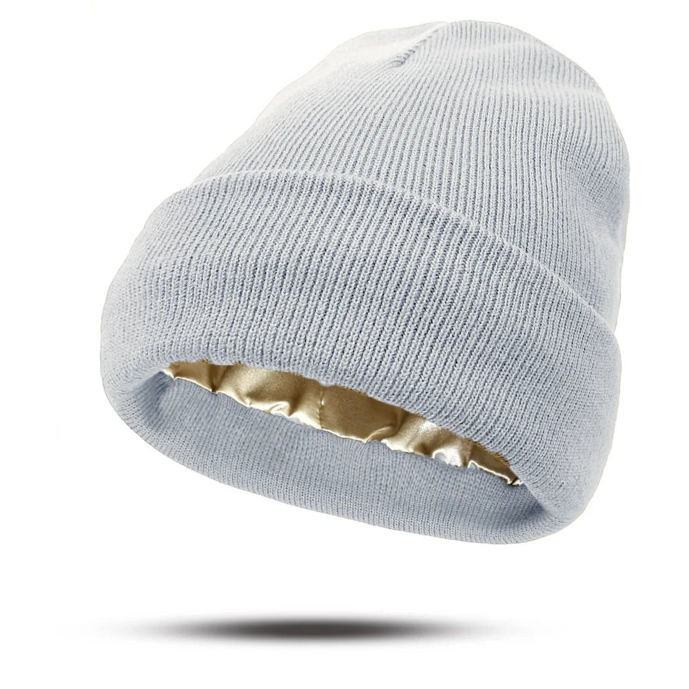 Women's Knitted Satin Wool Hat