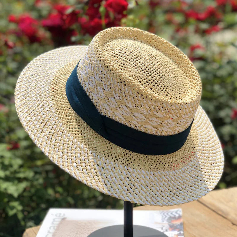 Women's Woven Straw Flat Brim Hat