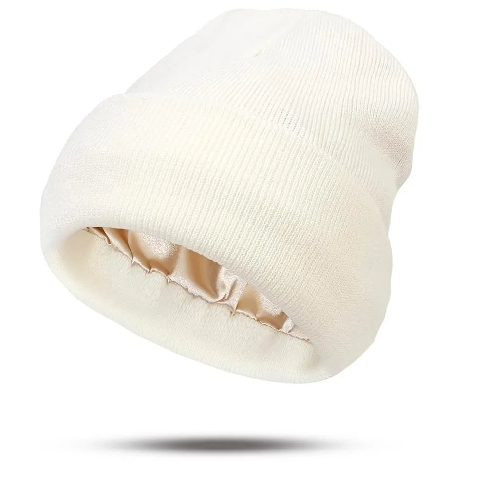 Women's Knitted Satin Wool Hat