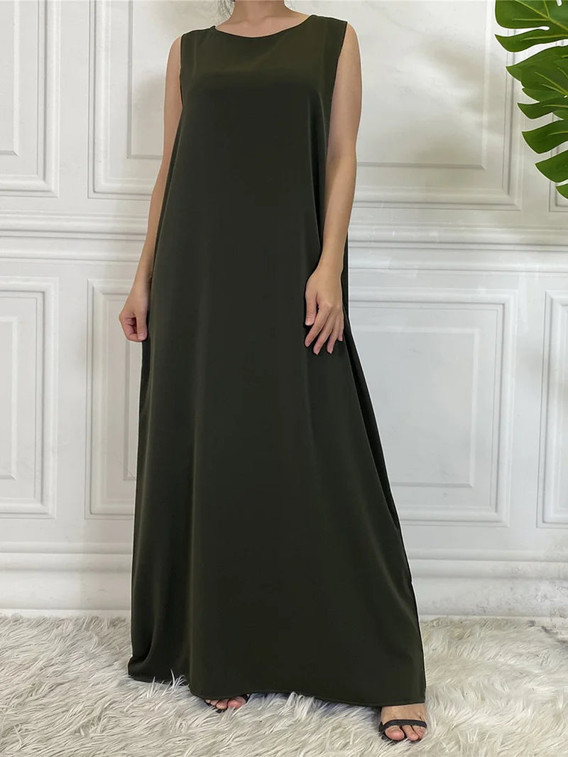 New Sleeveless Lining Dress Long Muslim Woman Abaya Moroccan Caftan Evening Modest Robe Arabic Kaftan Many Color Islamic Product