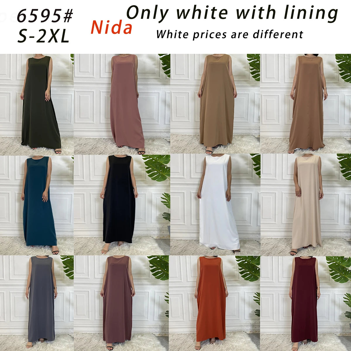 New Sleeveless Lining Dress Long Muslim Woman Abaya Moroccan Caftan Evening Modest Robe Arabic Kaftan Many Color Islamic Product
