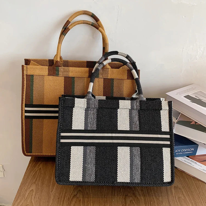 Woman Bag Women Handbag Canvas Shoulder Bag Big Tote Handbag for Woman Color Matching Weave Handbag Bolso Paja HOT