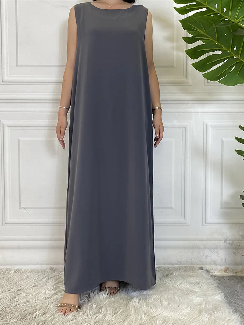 New Sleeveless Lining Dress Long Muslim Woman Abaya Moroccan Caftan Evening Modest Robe Arabic Kaftan Many Color Islamic Product