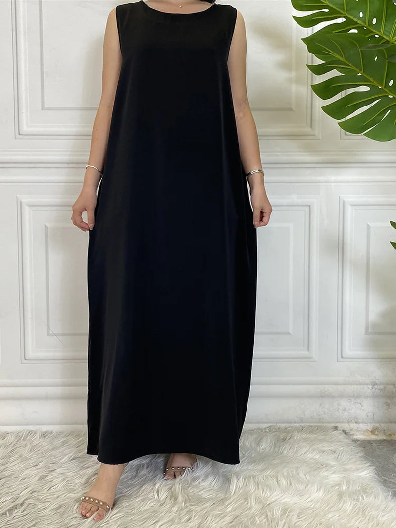 New Sleeveless Lining Dress Long Muslim Woman Abaya Moroccan Caftan Evening Modest Robe Arabic Kaftan Many Color Islamic Product