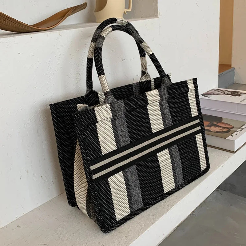 Woman Bag Women Handbag Canvas Shoulder Bag Big Tote Handbag for Woman Color Matching Weave Handbag Bolso Paja HOT