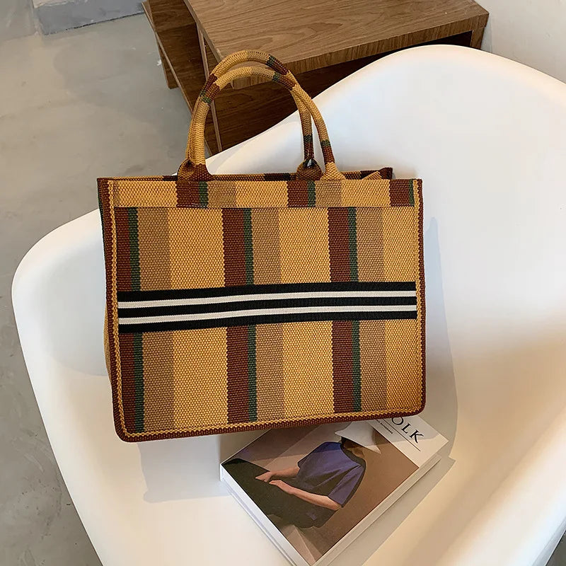 Woman Bag Women Handbag Canvas Shoulder Bag Big Tote Handbag for Woman Color Matching Weave Handbag Bolso Paja HOT