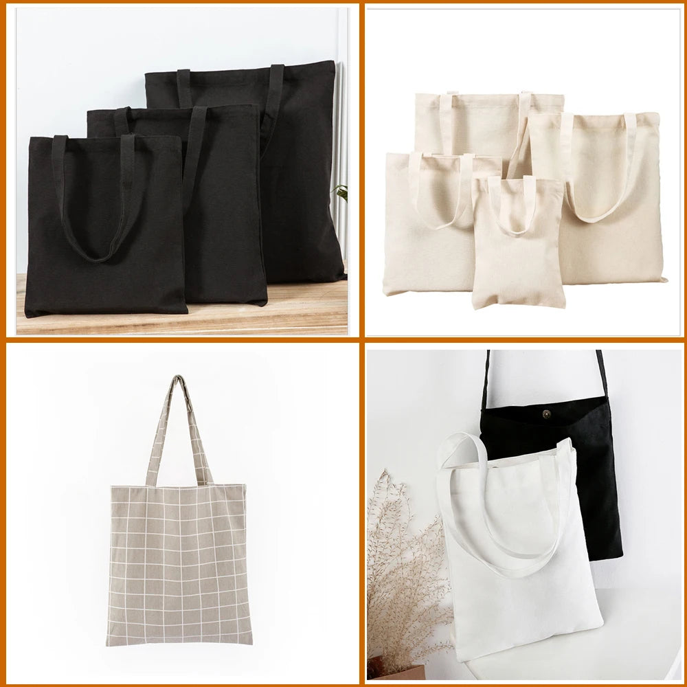 Canvas Cotton Bag Grocery Handbag Foldable Fabric Tote Bag Portable Storage Organizer Shopping Bag for Woman Cloth Organizer Bag