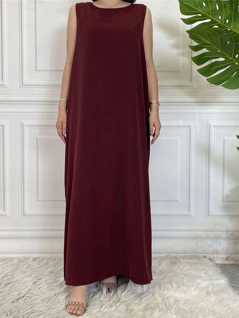 New Sleeveless Lining Dress Long Muslim Woman Abaya Moroccan Caftan Evening Modest Robe Arabic Kaftan Many Color Islamic Product