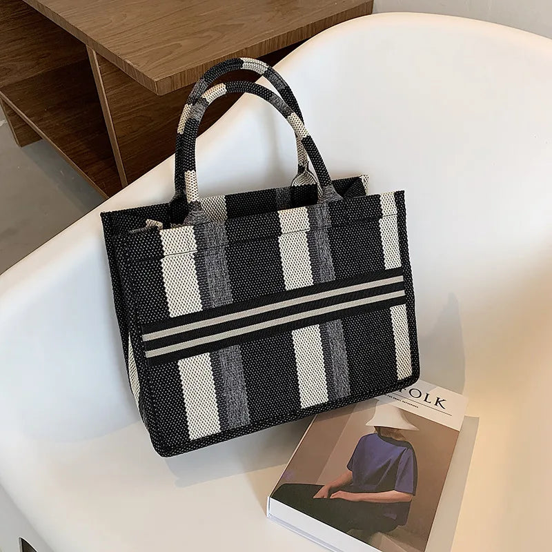 Woman Bag Women Handbag Canvas Shoulder Bag Big Tote Handbag for Woman Color Matching Weave Handbag Bolso Paja HOT