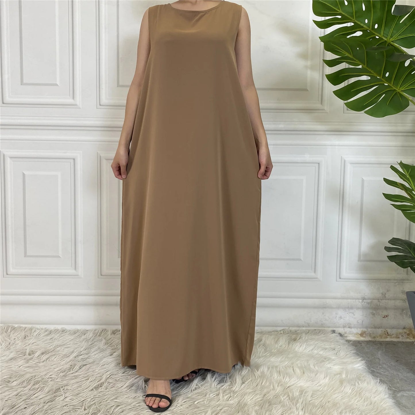 New Sleeveless Lining Dress Long Muslim Woman Abaya Moroccan Caftan Evening Modest Robe Arabic Kaftan Many Color Islamic Product